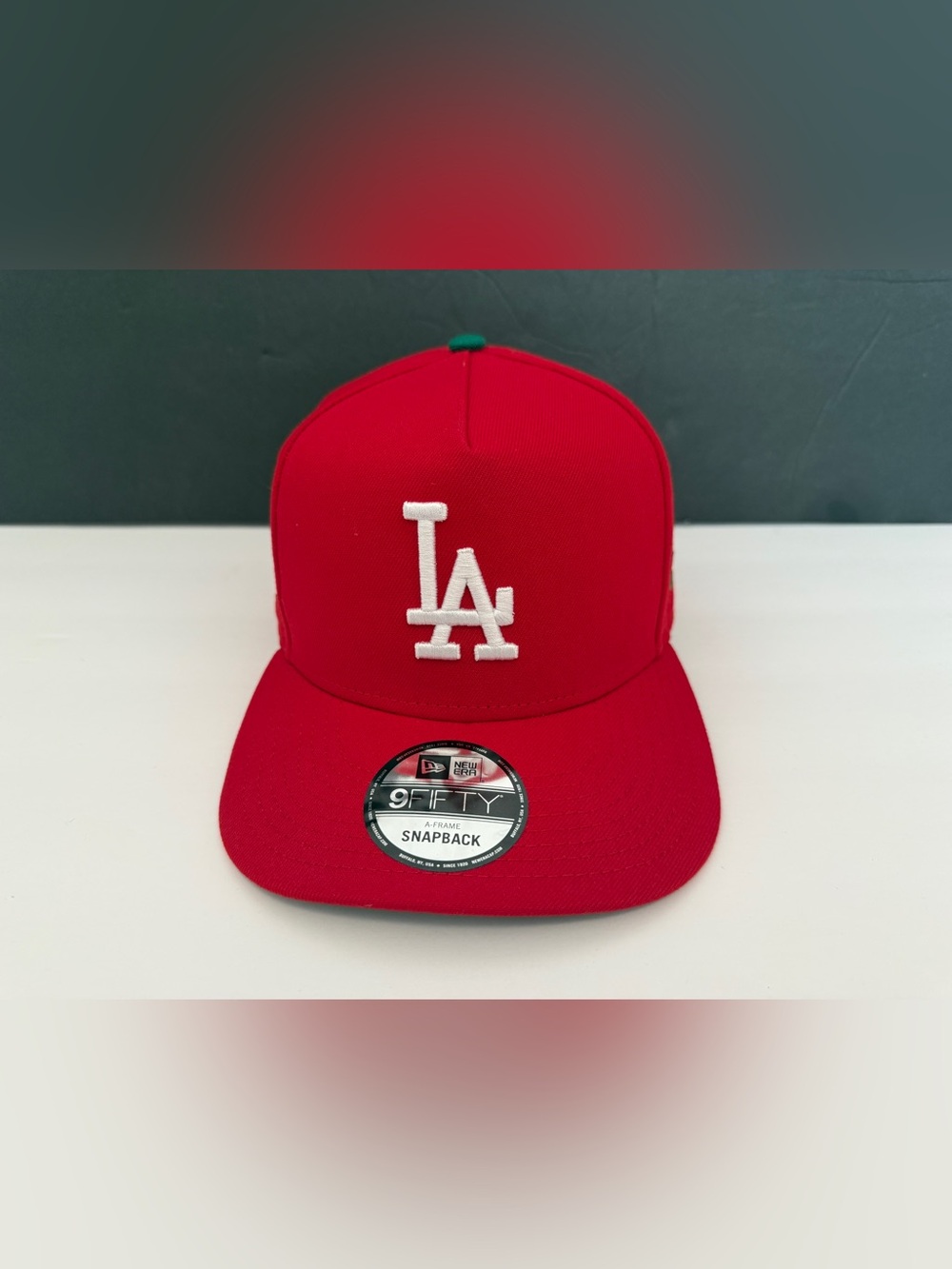 New Era LA Dodgers 9FIFTY A-Frame Snapback Hat Red Green World Series Patch OSFA